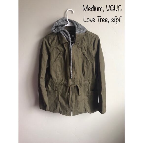 Love Tree Olive Green Women's Zip Up Hooded Cinch Waist Jacket- Size Medium - Picture 5 of 7